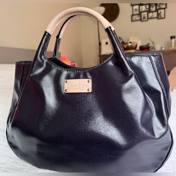 Kate Spade Shiny Black Tote with Tan Handles - Picture 5 of 13